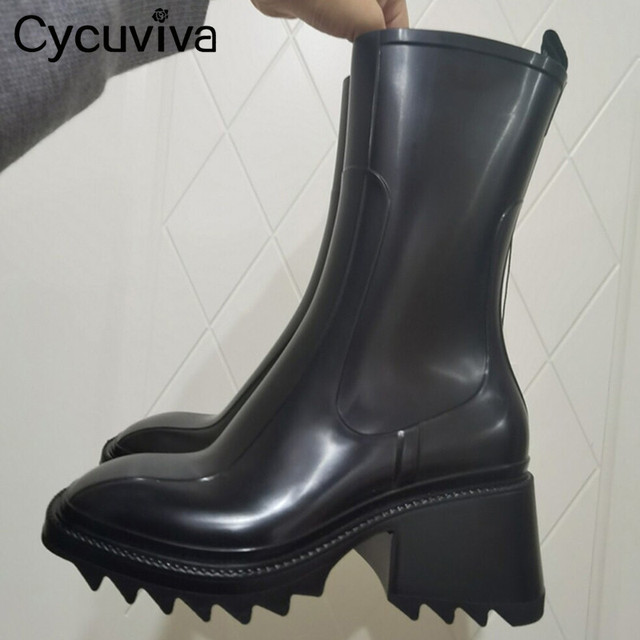 Kalosze damskie Cycuviva Chunky Heel z grubą podeszwą i platformą, w stylu projektant Chelsea Boots - Wianko - 2