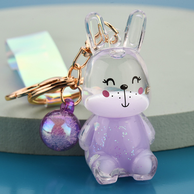 Płynny brelok Glitter Bunny Quicksand - akrylowy brelok w kształcie kwiatka z królikiem pilotem - Wianko - 9