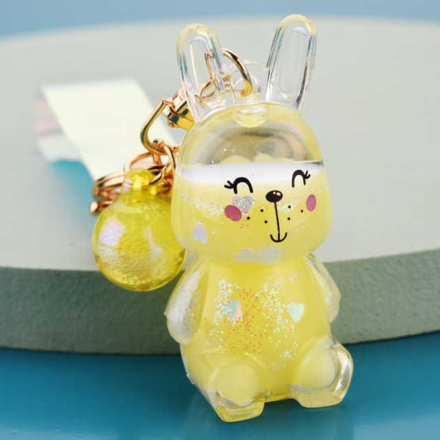 Płynny brelok Glitter Bunny Quicksand - akrylowy brelok w kształcie kwiatka z królikiem pilotem - Wianko - 8