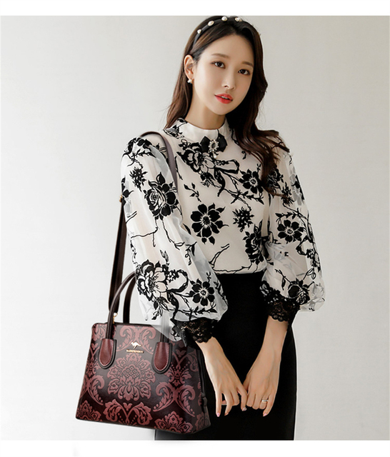 Duża pojemność torebki damskiej z luksusowym kwiatowym wzorem i wygodnym uchwytem na ramię - Wianko - 9