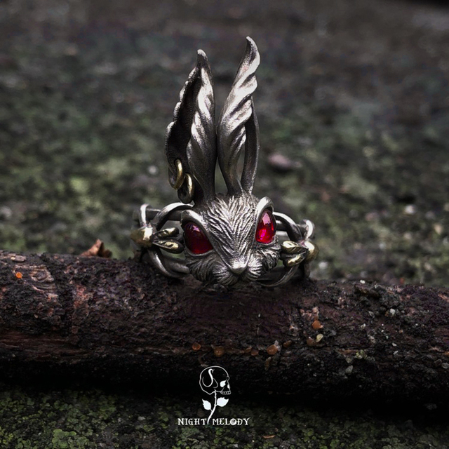 Pierścień 3D z uroczymi, dużymi uszami królika i niebieskimi oczami, styl retro, kolor srebrny - biżuteria prezent urodzinowy dla kobiet - Wianko - 19