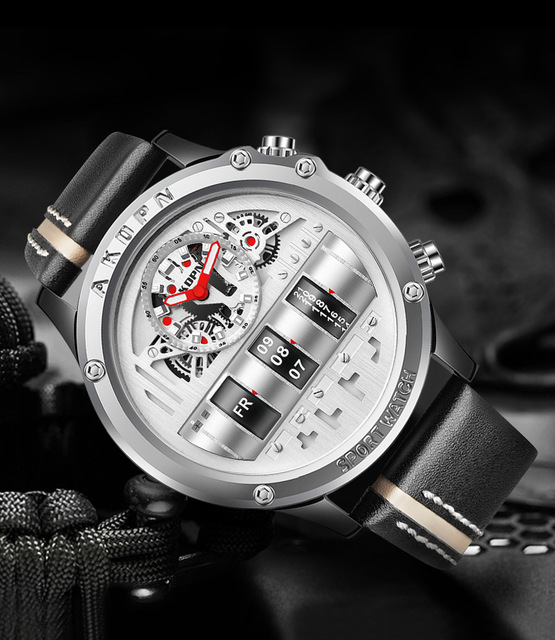 Unikalne męskie zegarki kwarcowe z obracaną datą, skórzanym paskiem, sportowym stylem wojskowym - Dropshipping - Wianko - 3