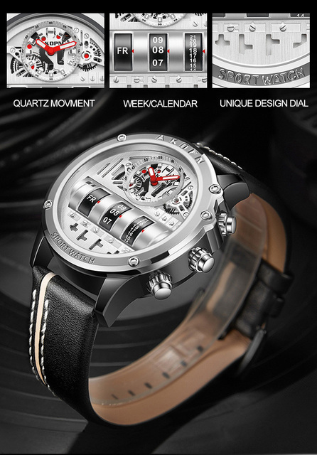 Unikalne męskie zegarki kwarcowe z obracaną datą, skórzanym paskiem, sportowym stylem wojskowym - Dropshipping - Wianko - 8