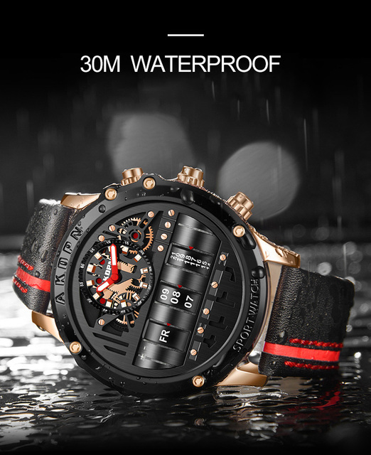 Unikalne męskie zegarki kwarcowe z obracaną datą, skórzanym paskiem, sportowym stylem wojskowym - Dropshipping - Wianko - 10