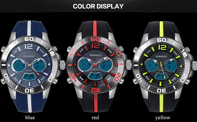 Zegarek męski BOAMIGO 2021, kwarcowy, wodoodporny, marki luksusowej, z gumowym paskiem, analogowo-cyfrowy - Wianko - 6