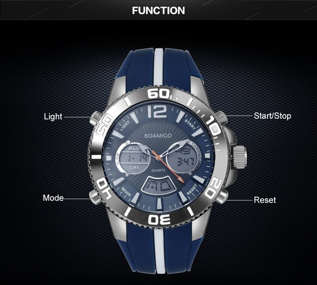Zegarek męski BOAMIGO 2021, kwarcowy, wodoodporny, marki luksusowej, z gumowym paskiem, analogowo-cyfrowy - Wianko - 9