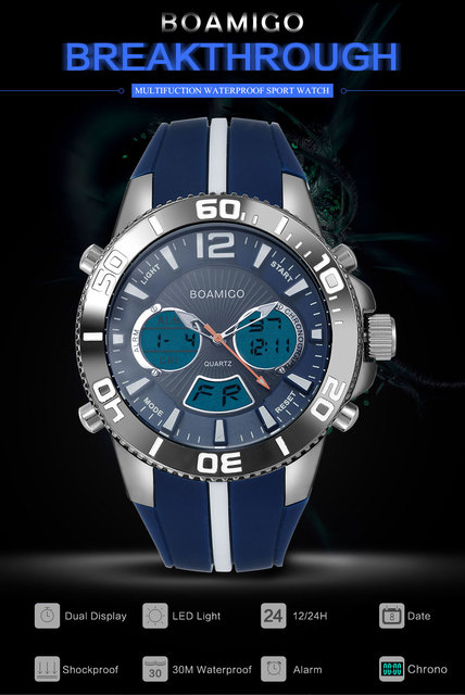 Zegarek męski BOAMIGO 2021, kwarcowy, wodoodporny, marki luksusowej, z gumowym paskiem, analogowo-cyfrowy - Wianko - 4