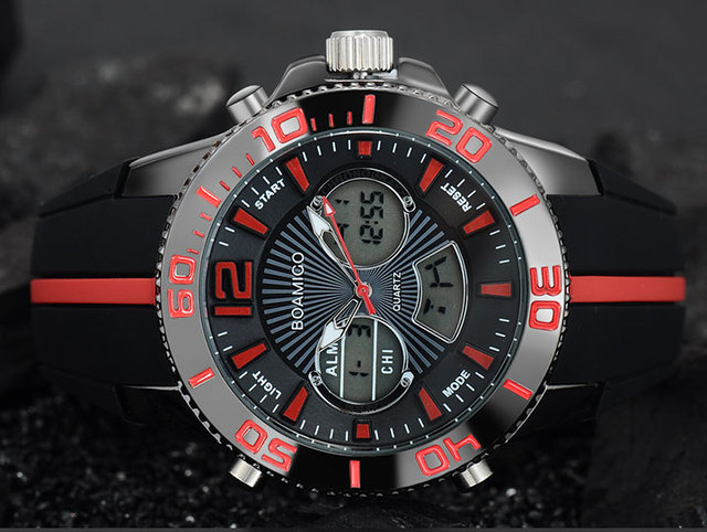 Zegarek męski BOAMIGO 2021, kwarcowy, wodoodporny, marki luksusowej, z gumowym paskiem, analogowo-cyfrowy - Wianko - 18