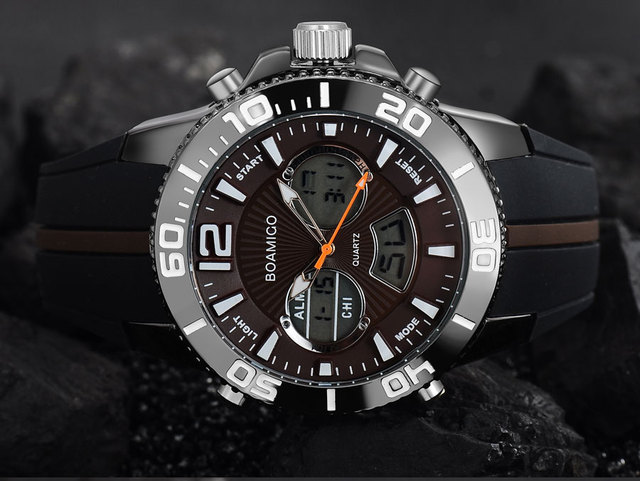 Zegarek męski BOAMIGO 2021, kwarcowy, wodoodporny, marki luksusowej, z gumowym paskiem, analogowo-cyfrowy - Wianko - 15