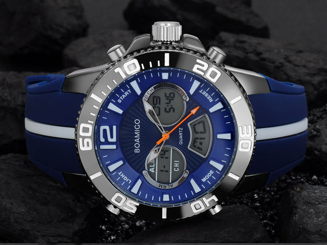 Zegarek męski BOAMIGO 2021, kwarcowy, wodoodporny, marki luksusowej, z gumowym paskiem, analogowo-cyfrowy - Wianko - 12