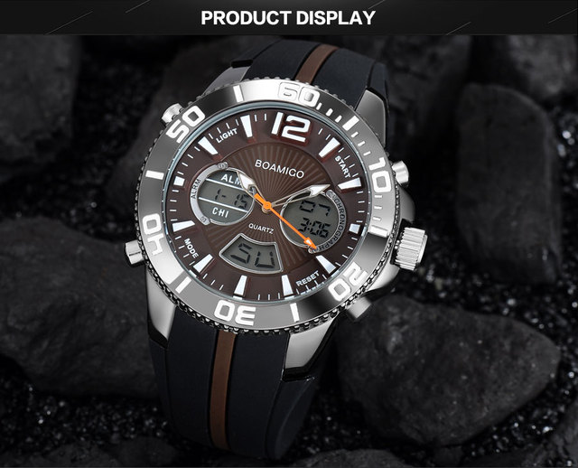 Zegarek męski BOAMIGO 2021, kwarcowy, wodoodporny, marki luksusowej, z gumowym paskiem, analogowo-cyfrowy - Wianko - 14