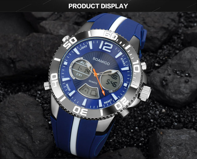 Zegarek męski BOAMIGO 2021, kwarcowy, wodoodporny, marki luksusowej, z gumowym paskiem, analogowo-cyfrowy - Wianko - 11