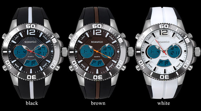 Zegarek męski BOAMIGO 2021, kwarcowy, wodoodporny, marki luksusowej, z gumowym paskiem, analogowo-cyfrowy - Wianko - 7
