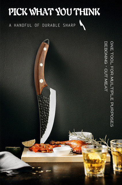 6-calowy nóż kuchenny z ultra ostrzem, do trybowania, z zakrzywioną drewnianą rękojeścią i nitowanym mocowaniem - Wianko - 1