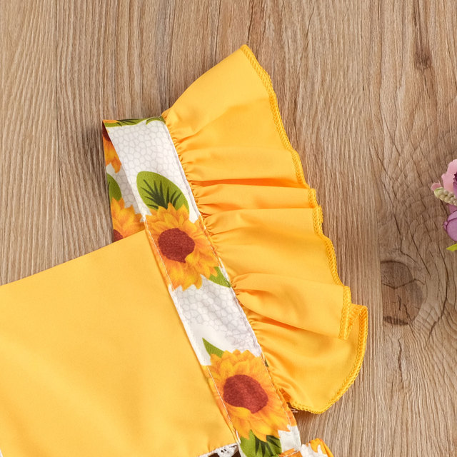 Nowa letnia sukienka z nadrukiem słonecznika dla niemowląt od 0 do 24M z krótkim rękawem i koronkowymi frędzlami - Wianko - 3