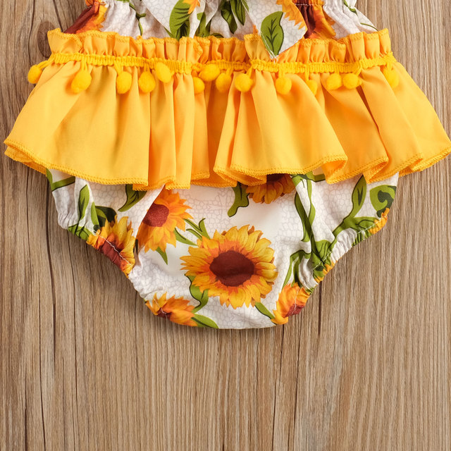 Nowa letnia sukienka z nadrukiem słonecznika dla niemowląt od 0 do 24M z krótkim rękawem i koronkowymi frędzlami - Wianko - 5