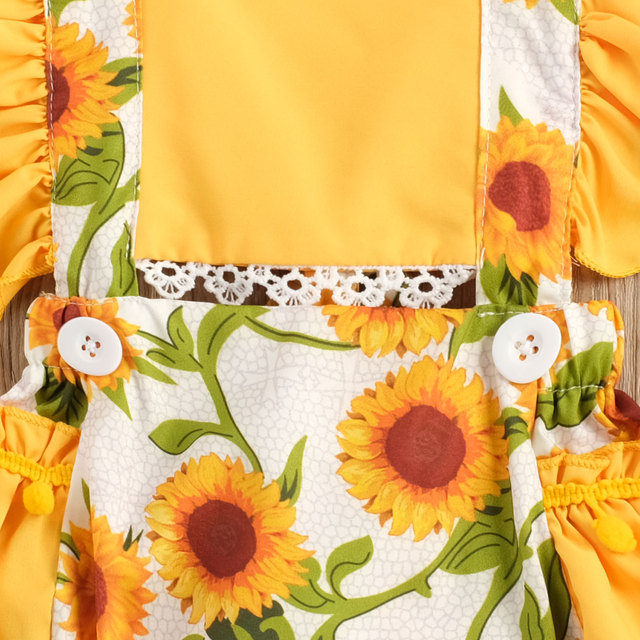 Nowa letnia sukienka z nadrukiem słonecznika dla niemowląt od 0 do 24M z krótkim rękawem i koronkowymi frędzlami - Wianko - 2