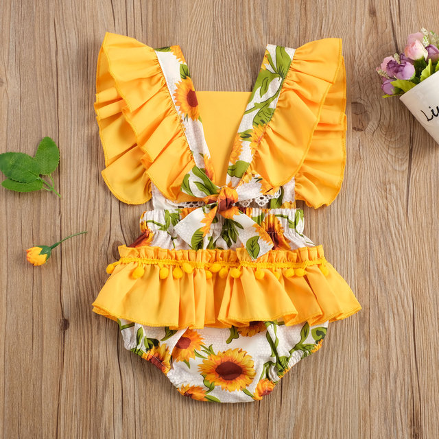 Nowa letnia sukienka z nadrukiem słonecznika dla niemowląt od 0 do 24M z krótkim rękawem i koronkowymi frędzlami - Wianko - 4