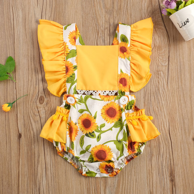 Nowa letnia sukienka z nadrukiem słonecznika dla niemowląt od 0 do 24M z krótkim rękawem i koronkowymi frędzlami - Wianko - 1