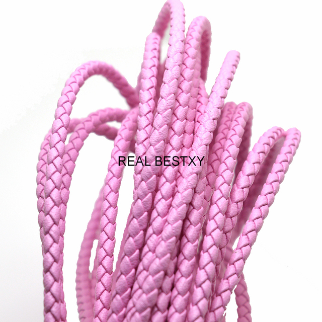5 metrów/partia 4mm okrągłe różowe plecione skórzane paski - skórzany sznur do bransoletek DIY ustalenia - Wianko - 6