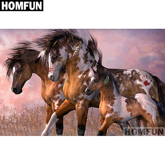 Płótno DIY diamentowe malowanie rodzina konia - HOMFUN, pełna plac/okrągłe wiertło, haft krzyżykowy - wystrój domu i prezent A01459 - Wianko - 3