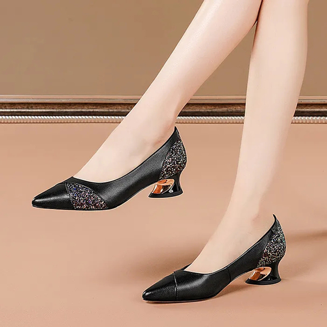 Luksusowe buty damskie na słupku z nosek płytkie ze skóry PU w kolorze moro i ozdobne kamyki - Wianko - 8