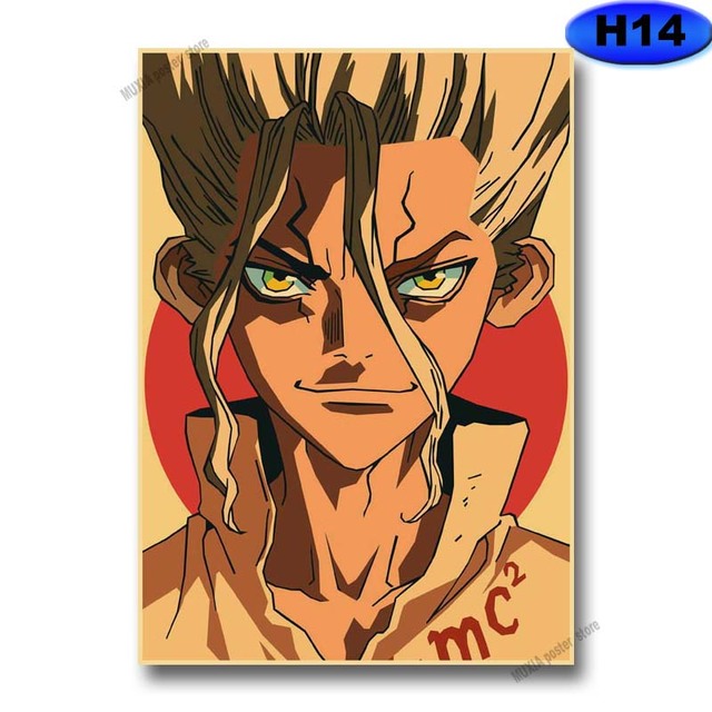 Plakat z nadrukiem Dr. Kamień Anime Retro Kraft - Klasyczne, HD, idealny do sypialni, baru czy kawiarni - Wianko - 17
