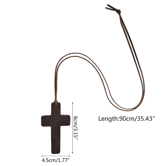 Krzyż naszyjnik 77JB wykonany ręcznie z naturalnego drewna - krzyże krucyfiks Jezus Chrystus - ozdoba dla kobiet i mężczyzn - Wianko - 6