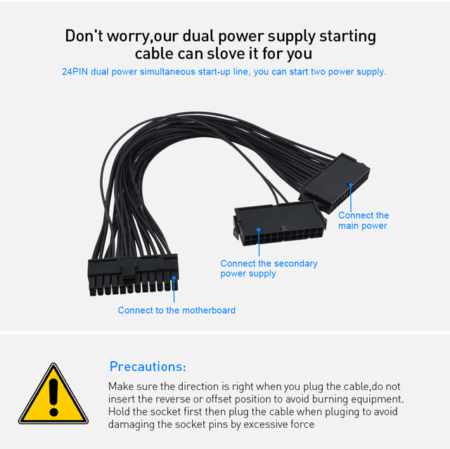 Adapter zasilający TISHRIC 24-pin ATX 20 + 4 do podłączenia dwóch zasilaczy w komputerze - Wianko - 4