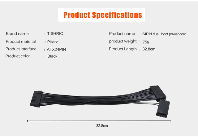 Adapter zasilający TISHRIC 24-pin ATX 20 + 4 do podłączenia dwóch zasilaczy w komputerze - Wianko - 2