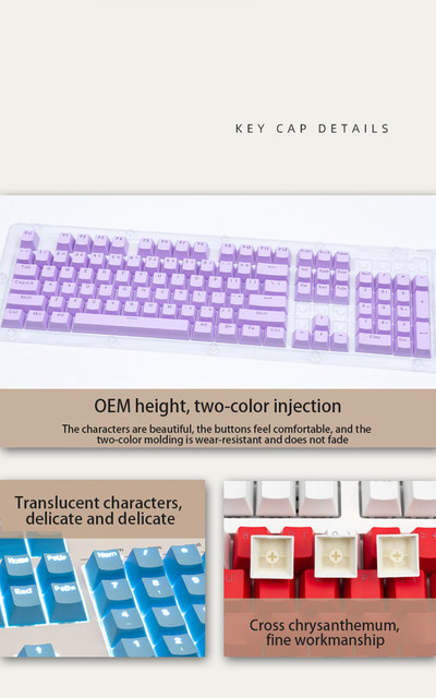 Klawiatura mechaniczna ABS z podświetleniem RGB, 104 klawisze, profil OEM, MX klucze, cap niestandardowy - kolor mix, dla graczy - Wianko - 10