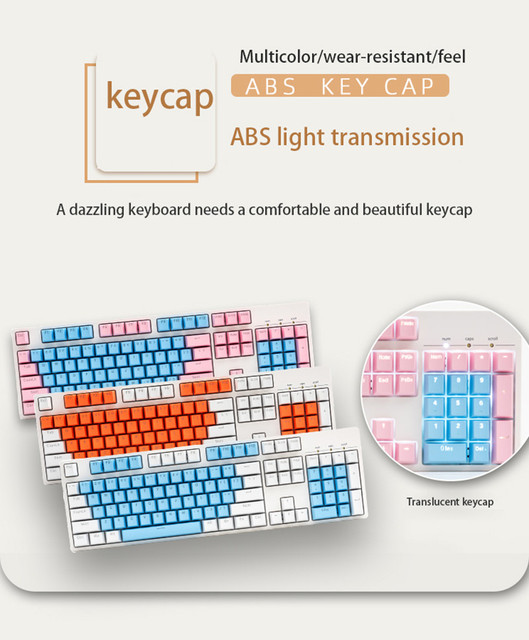 Klawiatura mechaniczna ABS z podświetleniem RGB, 104 klawisze, profil OEM, MX klucze, cap niestandardowy - kolor mix, dla graczy - Wianko - 5