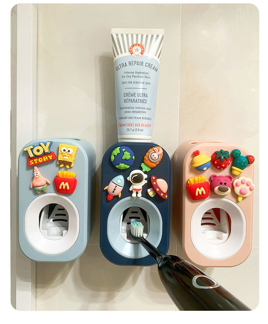 Automatyczny wyciskacz pasty do zębów dla dzieci i rodzin z motywem kreskówkowym - praktyczne akcesorium łazienkowe do prysznica z naklejką Super - Wianko - 10