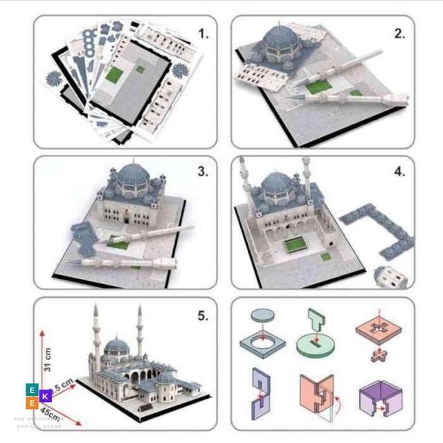Puzzle 3D Stambuł Eyup Sułtan Meczet – 150 sztuk, szerokość 4.5cm x wysokość 33cm, dla dzieci - Wianko - 4