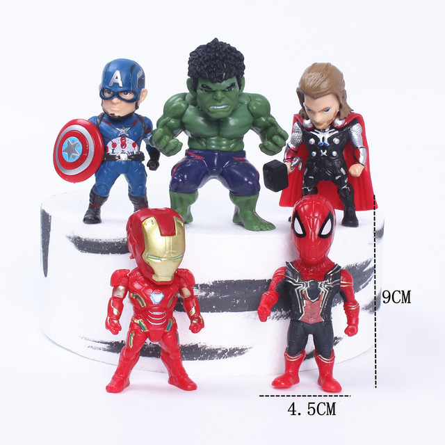 Figurka akcji Iron Man, Kapitan Ameryka, Spiderman, Hulk - zestaw 5 sztuk do dekoracji ciast - Wianko - 2