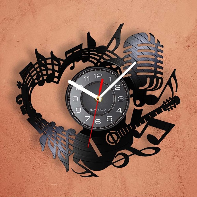 Zegar ściany w kształcie serca z laserowo wyciętą płytą winylową i motywem muzycznym - prezent dla miłośników muzyki - Wianko - 25