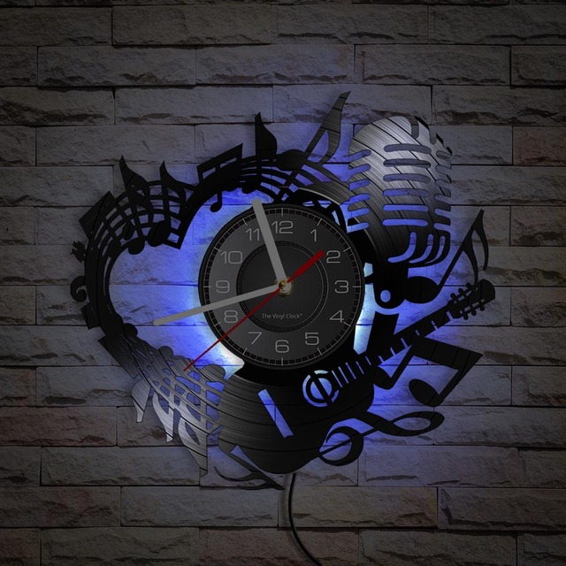 Zegar ściany w kształcie serca z laserowo wyciętą płytą winylową i motywem muzycznym - prezent dla miłośników muzyki - Wianko - 51