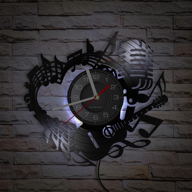 Zegar ściany w kształcie serca z laserowo wyciętą płytą winylową i motywem muzycznym - prezent dla miłośników muzyki - Wianko - 52