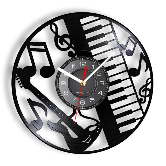 Zegar ściany w kształcie serca z laserowo wyciętą płytą winylową i motywem muzycznym - prezent dla miłośników muzyki - Wianko - 19
