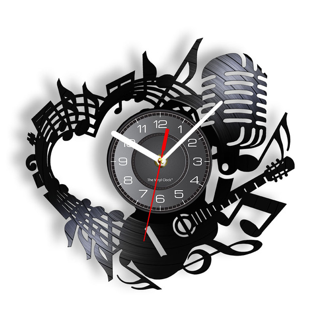 Zegar ściany w kształcie serca z laserowo wyciętą płytą winylową i motywem muzycznym - prezent dla miłośników muzyki - Wianko - 13