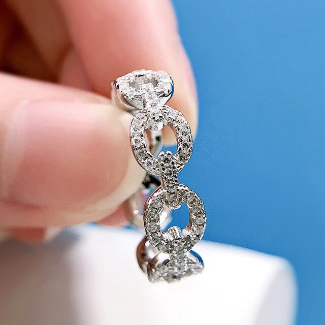 Nowość! Srebrny pierścień ślubny PANSYSEN z wytłoczonym wzorem. Kundanowe obrączki biżuteryjne dla kobiet - Wianko - 9