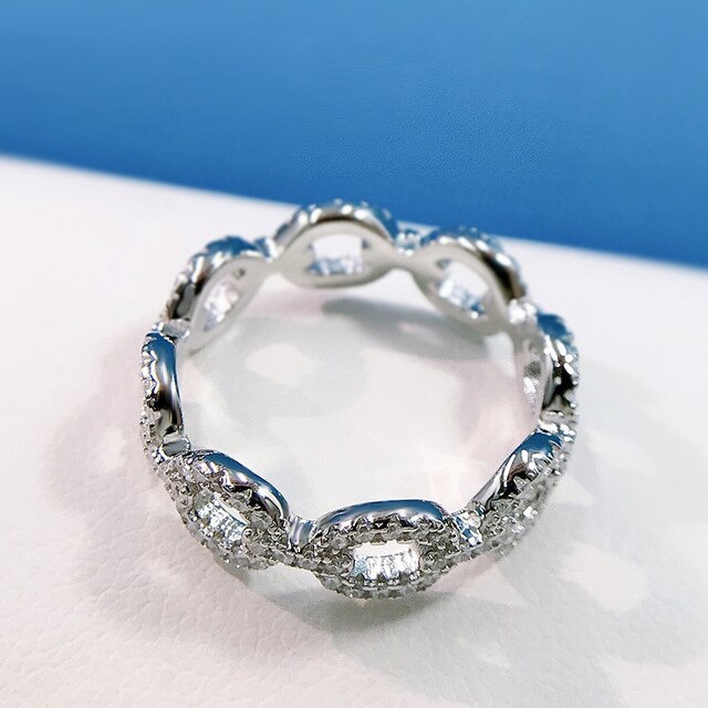 Nowość! Srebrny pierścień ślubny PANSYSEN z wytłoczonym wzorem. Kundanowe obrączki biżuteryjne dla kobiet - Wianko - 10