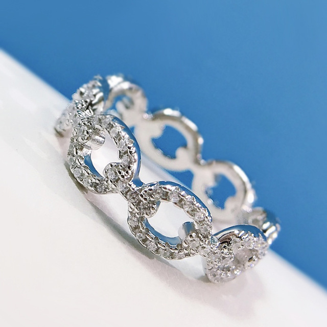 Nowość! Srebrny pierścień ślubny PANSYSEN z wytłoczonym wzorem. Kundanowe obrączki biżuteryjne dla kobiet - Wianko - 5
