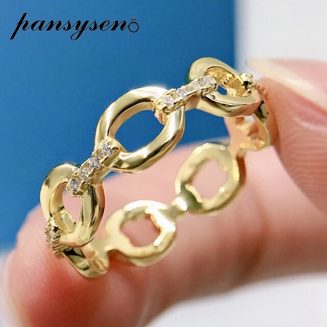 Nowość! Srebrny pierścień ślubny PANSYSEN z wytłoczonym wzorem. Kundanowe obrączki biżuteryjne dla kobiet - Wianko - 3