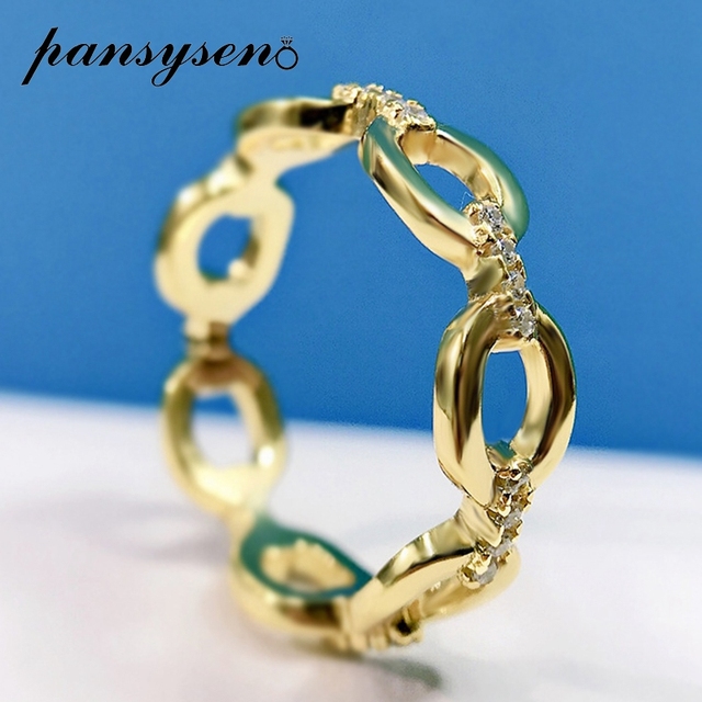 Nowość! Srebrny pierścień ślubny PANSYSEN z wytłoczonym wzorem. Kundanowe obrączki biżuteryjne dla kobiet - Wianko - 1