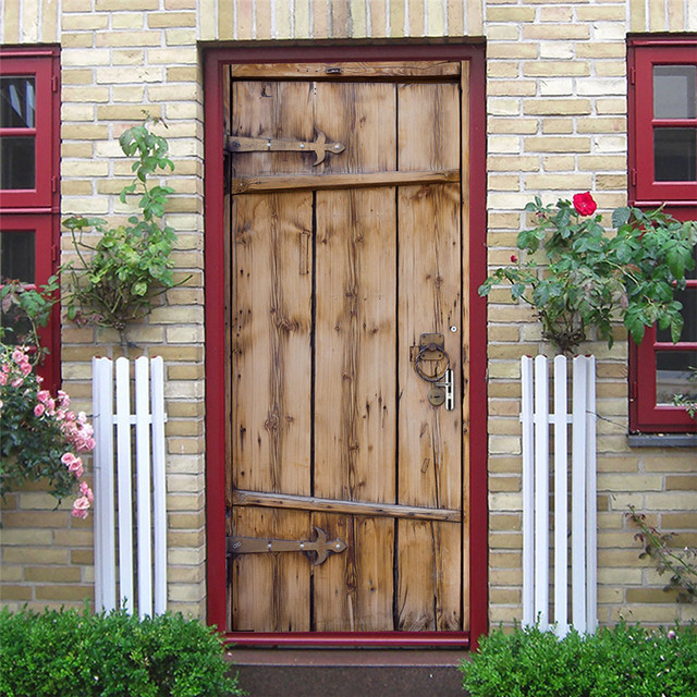 Czarne naklejki na drzwi z geometrycznym wzorem, samoprzylepne, tapeta wodoodporna, z drewnianym wzorem ziaren, idealne do renowacji i dekoracji domu - Wianko - 26