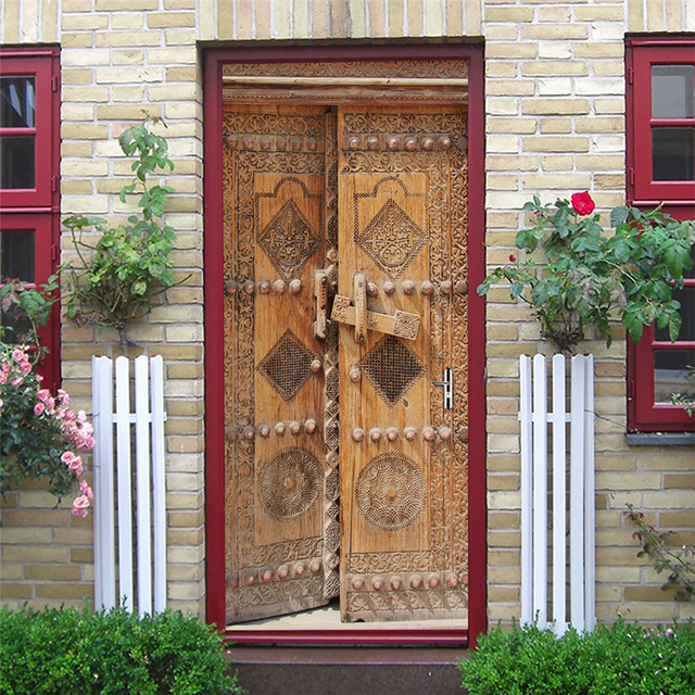 Czarne naklejki na drzwi z geometrycznym wzorem, samoprzylepne, tapeta wodoodporna, z drewnianym wzorem ziaren, idealne do renowacji i dekoracji domu - Wianko - 24