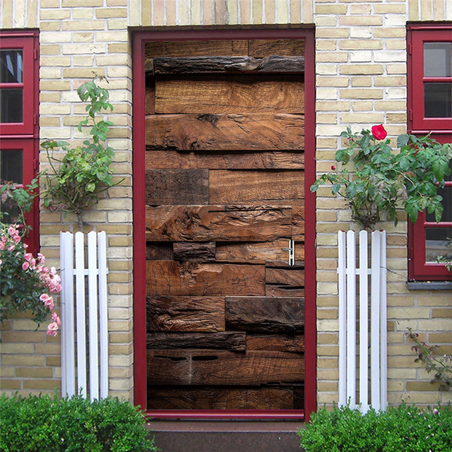 Czarne naklejki na drzwi z geometrycznym wzorem, samoprzylepne, tapeta wodoodporna, z drewnianym wzorem ziaren, idealne do renowacji i dekoracji domu - Wianko - 15