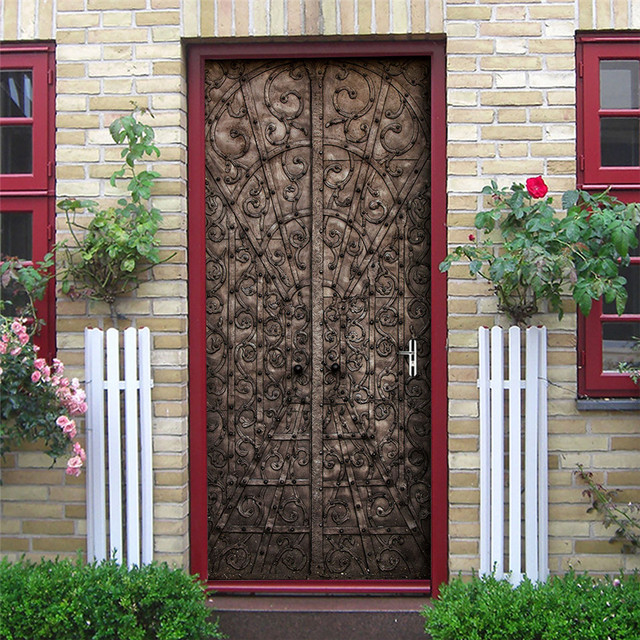 Czarne naklejki na drzwi z geometrycznym wzorem, samoprzylepne, tapeta wodoodporna, z drewnianym wzorem ziaren, idealne do renowacji i dekoracji domu - Wianko - 19