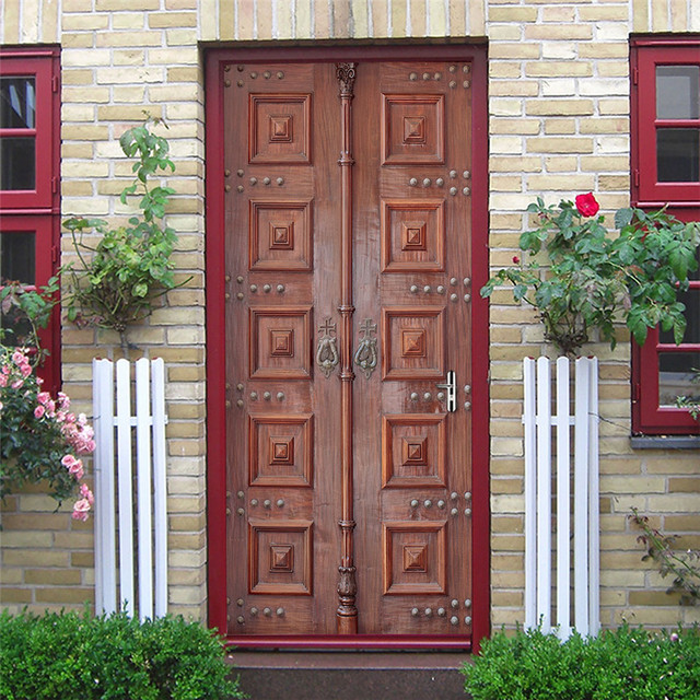 Czarne naklejki na drzwi z geometrycznym wzorem, samoprzylepne, tapeta wodoodporna, z drewnianym wzorem ziaren, idealne do renowacji i dekoracji domu - Wianko - 17